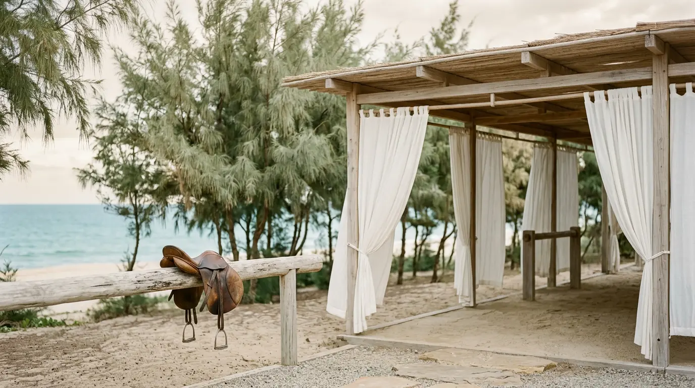 Our open-air timber stable among the casuarina trees